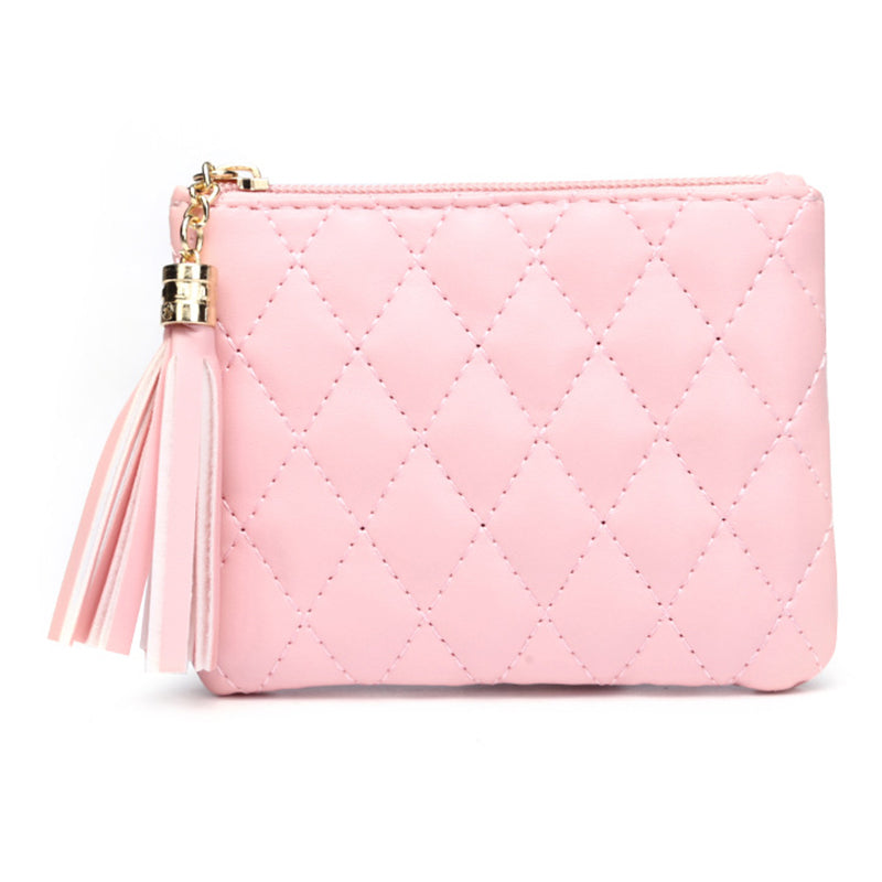 OY Rhombic Grid Women Short Wallet PU Leather Card Cash Coin Purse Bag with Tassel Zipper OY Rhombic Grid Women Short Wallet PU Leather Card Cash Coin Purse Bag with Tassel Zipper